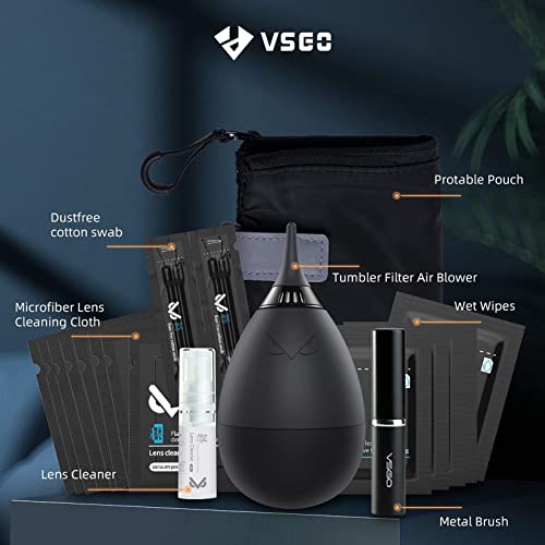 Vsgo Vs-A2E Professional Lens Cleaning Kit With Filter Air Blower Folding Pouch Microfiber Lens Cloth Wet Wipes Lens Cleaner Metal Brush Cotton Swab For Optical Camera Lens Phone Laptop Cleaning #TOP1