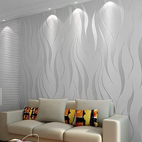 International Wallpaper Modern Minimalist Non-Woven Water Plant Pattern 3D Flocking Embossed Wallpaper Roll, Silver and Grey, 0.53m(20.8")*10m(32.8')=5.3(57sqfeet),QZ0149