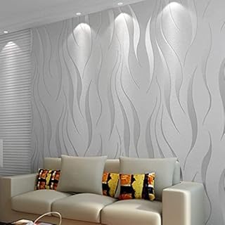 International Wallpaper Modern Minimalist Non-Woven Water Plant Pattern 3D Flocking Embossed Wallpaper Roll, Silver and Grey, 0.53m(20.8")*10m(32.8')=5.3(57sqfeet),QZ0149