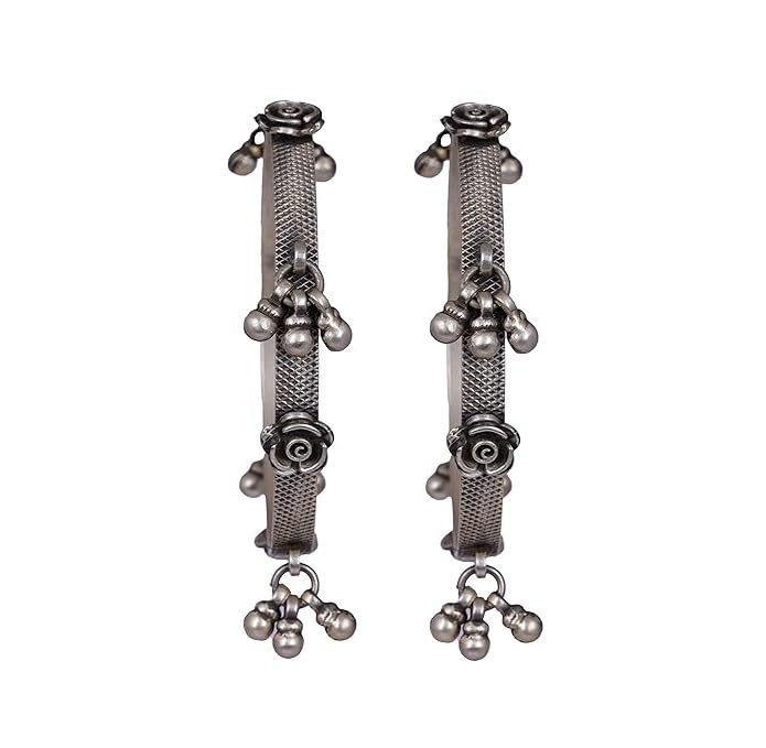 El Regalo 2PCs Oxidized Silver Plated Brass Bangles-3D Flower Ghungroo Handmade Statement Bangles (2 * 6) (B0CX9HXJ1Z) Amazon Price History, Amazon Price Tracker