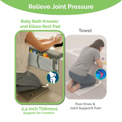 Image of Wobbi Comfortable Bath Kneeler and Elbow Rest Pad Set | 6 Suction Cups for Slip-Resistant Stability | 1.5 inch Thick Memory Foam Bath Kneeling Pad with 4 Storage Pockets (Grey)