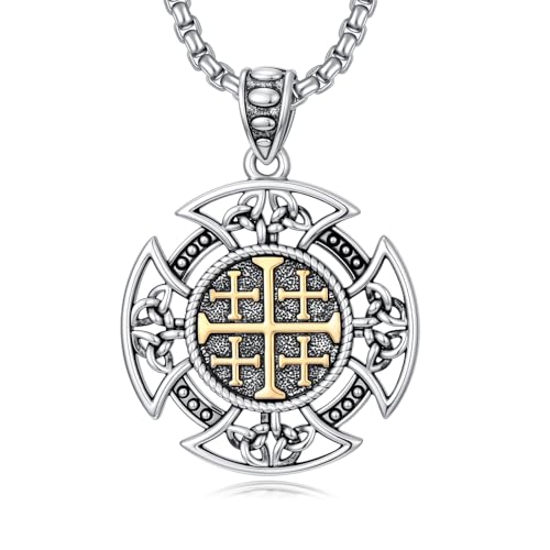Jerusalem Cross Necklace for Men Women Sterling Silver Jerusalem Cross Pendant Cross Jewelry for Birthday Christmas