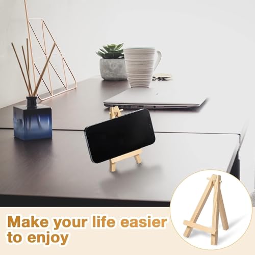 Image of KRAFTMASTERS 5 Inch Mini Wood Display Easel Artist Small Wooden Easel Stand Art Craft Painting Triangle Easel Canvas Holder Mini Easels Pack Tabletop Stand for Card Artist Photos Phone Wedding (5)