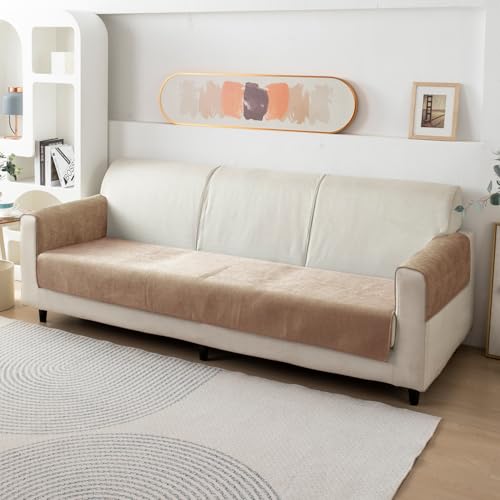 Image of HOKIPO Premium Chenille Sofa Cover Mat with 2 Armrest Cover, 3 Seater - Sand Brown