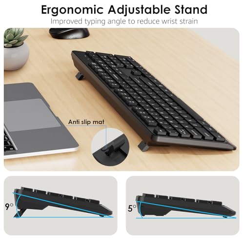 BKA BYA Wireless Keyboard and Mouse Combo,Full Size Quiet Keyboard and Mouse, 2.4GHz USB Receiver, Cordless Silent Keyboard and Mouse for PC, Windows, MAC, Laptop, Black - image 3