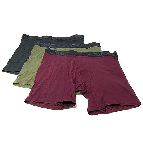 Image of Under Armour Men's Charged Cotton Stretch 6” Boxerjock – 3-Pack (as1, alpha, l, regular, regular, Maroon/Dark Olive/Black 602), Maroon, L