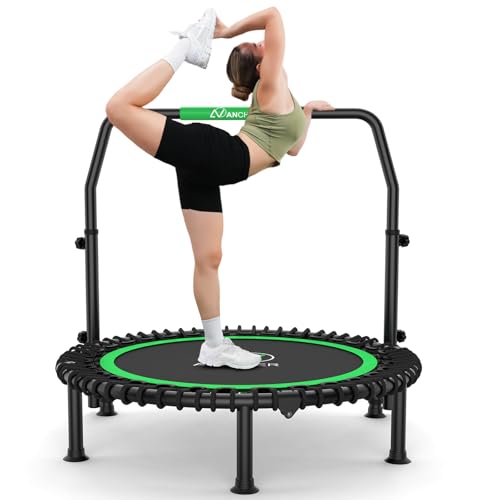 ANCHEER Trampoline, 40" Mini Rebounder Trampoline for Adults/Kids with 4 Level Adjustable Foam Handle,Bungees Fitness Trampoline Indoor/Outdoor, 400LBS Exercise Trampoline for Home, Garden, and Gym by ANCHEER - Used condition - US$68.43