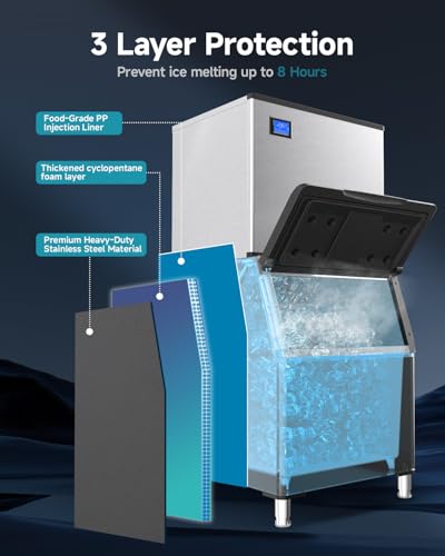 Image of EUHOMY Commercial Ice Maker Machine,800lbs /24H,Industrial Ice Machine with 300lbs Storage Bin,Ice Ready in 10-15 Mins,SECOP Compressor&ETL,Stainless Steel Ice Maker for Bar /Cafe /Restaurant /Business