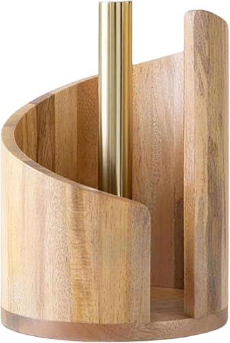Mountain Paper Towel Holder Natural Mango Wood Base with Iron Center Rod Countertop Paper Towel Stand Decorative Kitchen Paper Towel Dispenser No Installation Required (Wood)