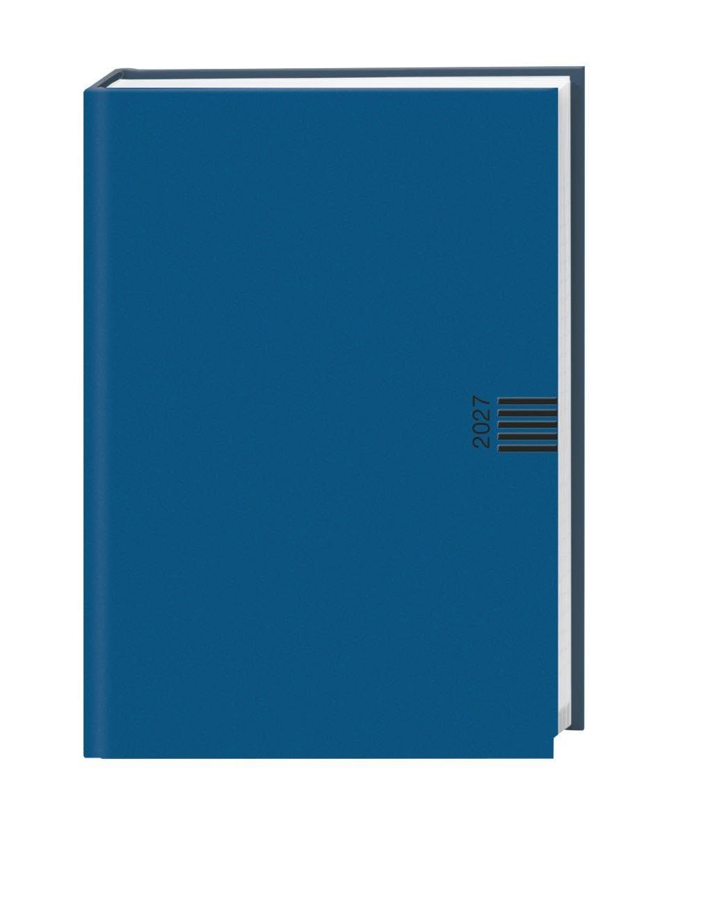 Wochen-Cheftimer A5, blau 2027: Blauer Terminkalender mit Wochenkalender. Buch-Kalender mit Lesebändchen und Eckperforation. Wattierter Taschenkalender zum Planen von Terminen.