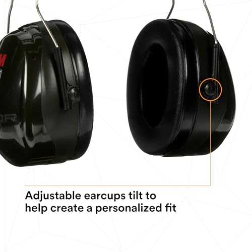 Image of 3M PELTOR Hearing Protection Optime 101 Earmuffs, Over the Head, H7A, 25 dB NRR, Adjustable Earcups, E-A-Rfit Compatible, Stainless Steel, Pack of 1, Black /Red