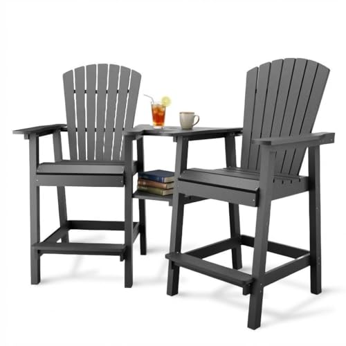 GAOMON Tall Adirondack Chairs Set of 2, Recycled HDPE Bar Height Patio Chairs with 2 Removable Connecting Trays & Umbrella Hole, Heavy Duty Outdoor Furniture for Deck, Backyard, Garden, Balc