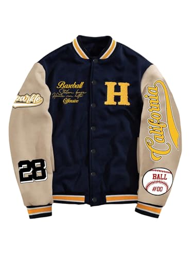 SOLY HUX Boy's Varsity Jacket Letter Graphic Color Block Long Sleeve Button Down Baseball Jacket Streetwear