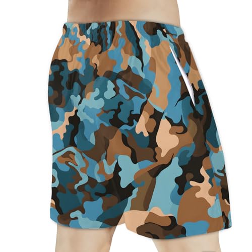 Men's Swim Trunks Size S Camouflage Blue with Mesh Lining Soft Breathable Quick Dry Beach Shorts Yellow Brown3