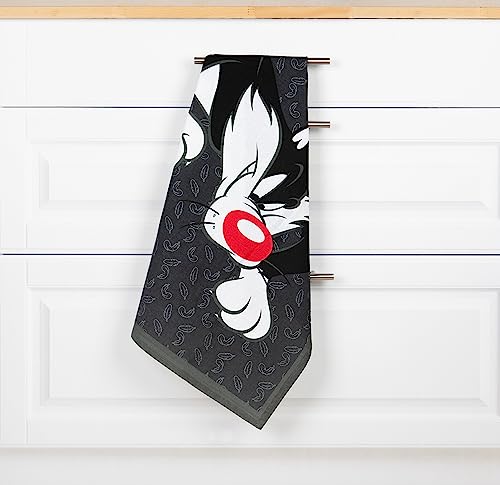 Excelsa Sylvester Kitchen Towel 100% Cotton 70 x 50 cm with Hole, Sylvester Decoration Front, White Back and Grey Border, Cm. 70 x 64 - Image 4