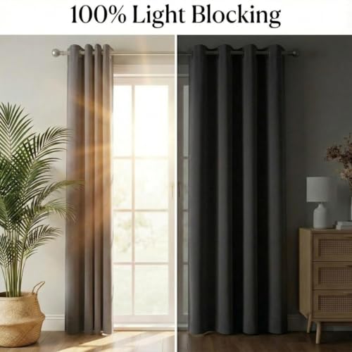 Image of Blackout Door Curtains, 100% Room Darkening | 7 Feet |Set of 2| Faux Silk Drapes|Thermal Insulated & Noise Reducing for Living Room and Bedroom|115cmx210cm,Color-Grey