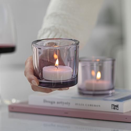 Trend For Home 6 Glass Tealight Holders H: 8 cm diameter 9 cm Candle Jars for Candle Making Round Purple Candle Holder Tealight Candle Holders for Living Room Tea Light Holder 250 ml - Image 4