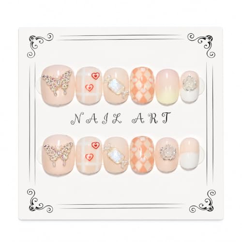 Image of 3D Press on Nails Butterfly Heart Diamond Art