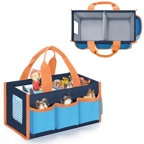 Image of Carrying Case Compatible with Toniebox 2 /1 Bag for Audio Player Starter Set | Accessories Storage Pockets for Figures, Cables, Hollow Side Design for Playing Music Directly, Handle, Blue, Case Only