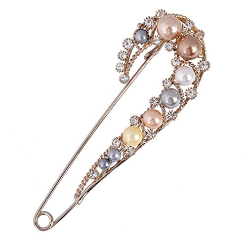 Fenni Jewelry Retro Crystal Pearl Extra Large Safety Pins Scarf