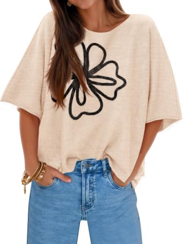 Image of Cicy Bell Womens Oversized Short Sleeve Sweaters Tops Knit Fall Pullovers