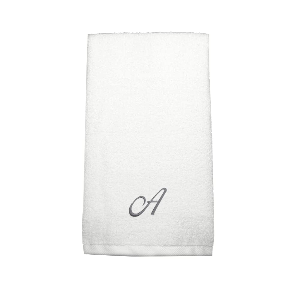 Embroidered For You (White) Luxury Monogrammed Hand Towel (50 x 80 Cm -Set of 1) 100% Cotton, Highly Absorbent and Quick dry, Classic Hotel and Spa Quality Bath Linen -600 Gsm (Silver Letter A)