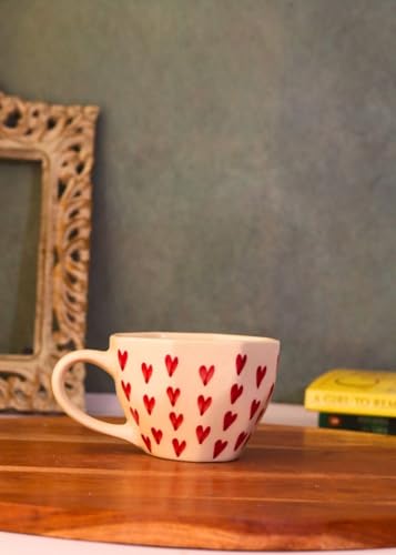 Image of Handcrafted Ceramic Heart Mug 220ml | Cute Red Heart Coffee & Tea Cup | Premium Handmade Mug for Home, Office, Couples Gift, Valentine Gift