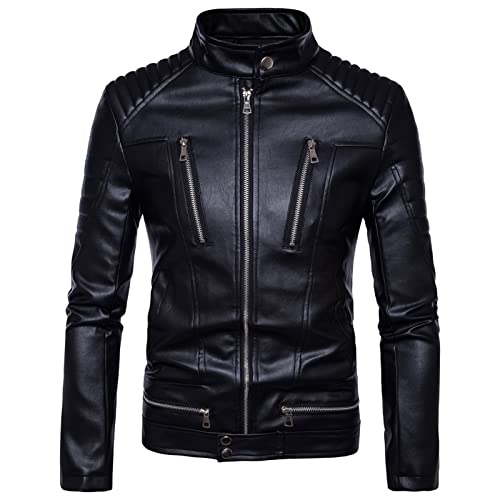 Cremallera Abrigo For Hombre Chaquetas De Recubrimiento De Cuero For Hombres De Cuero Chaqueta De Motocicleta Motocicleta Hombre ! (Color : Black, Size : XXXX-large) Cover
