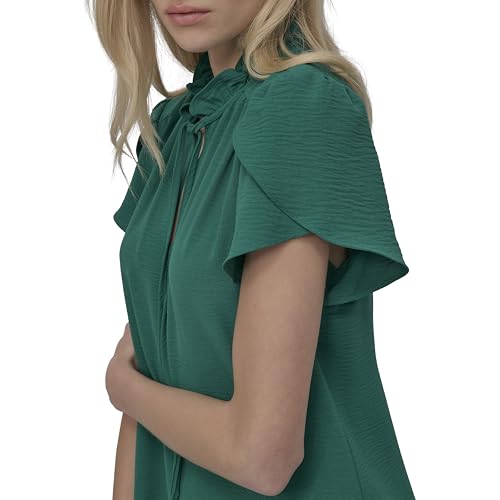Image of DKNY Women's Front Tie Ruffle Neckline Trapeze Dress