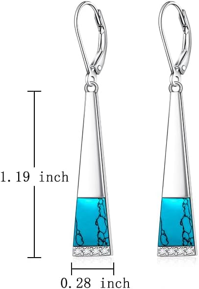 Turquoise Earrings for Women S925 Sterling Silver Leverback Dangle Earrings Trapezoid Jewelry Valentine's day Gift for Thanksgiving Christmas - Image 8