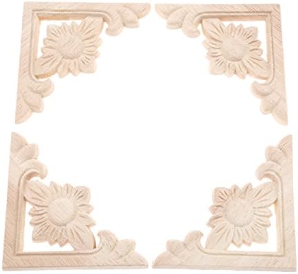 MUXSAM Wood Carved Mouldings Decal Corner Onlay Applique 4pcs Frame Furniture Wall Unpainted for Home Cabinet Door Decor Craft 9x9cm