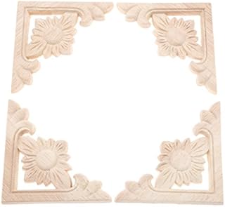 MUXSAM Wood Carved Mouldings Decal Corner Onlay Applique 4pcs Frame Furniture Wall Unpainted for Home Cabinet Door Decor Craft 9x9cm