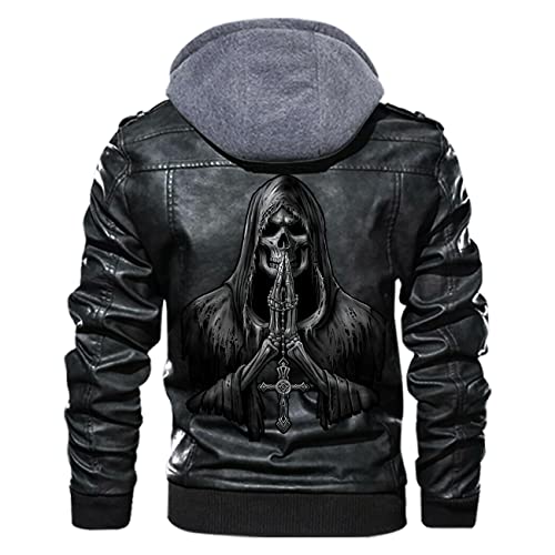 Reaper Death Grim Ghost Evil Praying Gothic Dark Skull Custom Name Men Leather Jacket Coat Removable Hood2