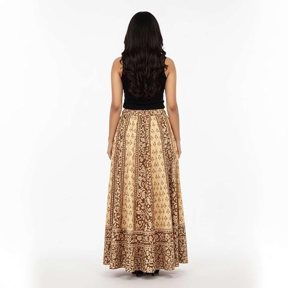 Image of HARSHITA-Enterprises Jaipuri Women's Cotton Printed Elastic Long Skirts