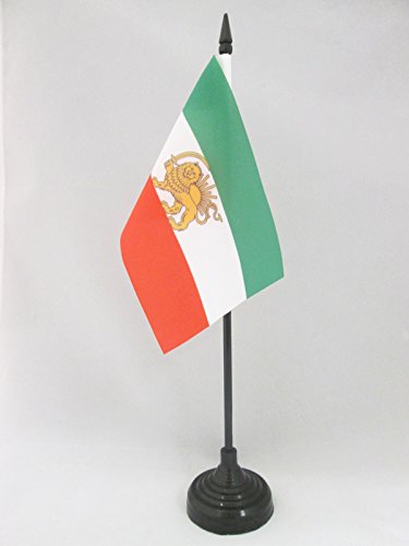 AZ FLAG Iran Old Persia Table Flag 4'' x 6'' - Persian Desk Flag 15 x 10 cm - Black plastic stick and base