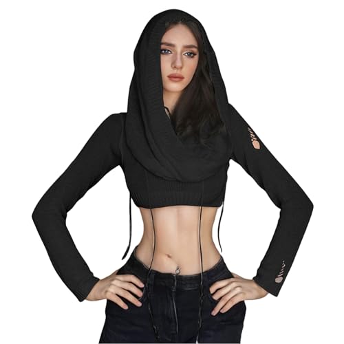 Image of Women Knitted Hoodie Sweater Vest Sexy Sleeveless Hollow Out Hooded Crop Top Streetwear Rave Oufit
