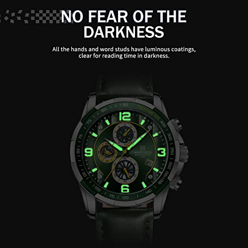Image of NAVIFORCE Sport Watches for Men Analog Quartz Chronograph Leather Strap Wrist Watch