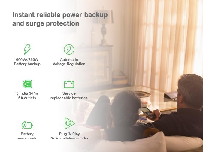 Image of Back-UPS BX600C-IN 600VA / 360W, 230V, UPS System, an Ideal Power Backup & Protection for Home Office, Desktop PC & Home Electronics