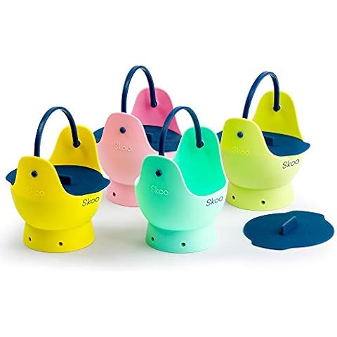 Egg Poacher - Skoo Silicone Egg Poaching Cups + Lids + Ebook - Egg Cooker Set - Perfect Poached Egg Maker - For Stove Top, Microwave and Instant Pot (Green, Red, Yellow, Turquoise, Dark Blue) Cover