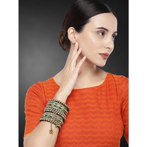 Aheli Wedding Party Designer Faux Stone Studded Bridal Bangle Set Chuda with Hangings Indian Traditional Bangles Ethnic Fashion Jewelry Gift for Women Blue2