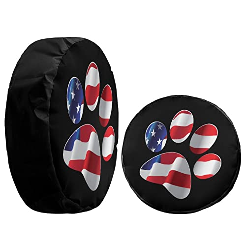 Image of Paws US American Flag Spare Tire Cover Dust-Proof Wheel Tire Cover Fit Trailer, RV, SUV and Many Vehicle 13inch