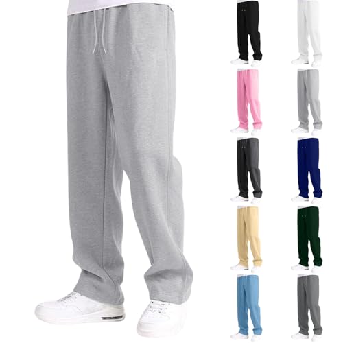 Mens Baggy Sweatpants Drawstring Waist Uncuffed Wide Leg Sweatpants Casual Loose Fleece Lined Joggers with Pockets