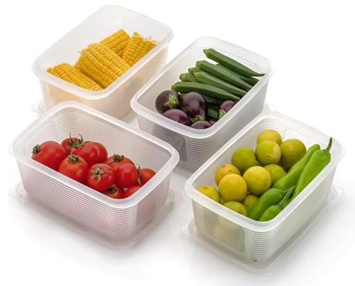 Image of Fridge Storage Containers (Pack of 2), Fridge Organizer & Secure-Sealing Lids, Fridge Storage Boxes Keep Fruits, Vegetables Fresher, Container Box, 1800 ML