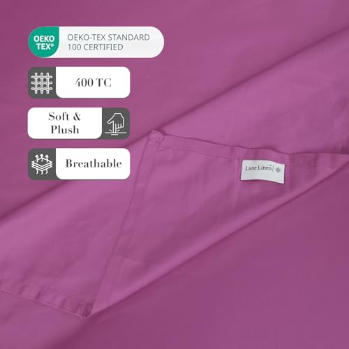 Image of LANE LINEN 400TC Super King Size Bedsheet with 2 Pillow Cases | 100% Cotton 3 Pc Bedding Set (2.74 M x 2.74 M) | Breathable & Wrinkle-Free | Sustainable & Eco Friendly Bedding Set (Violet)