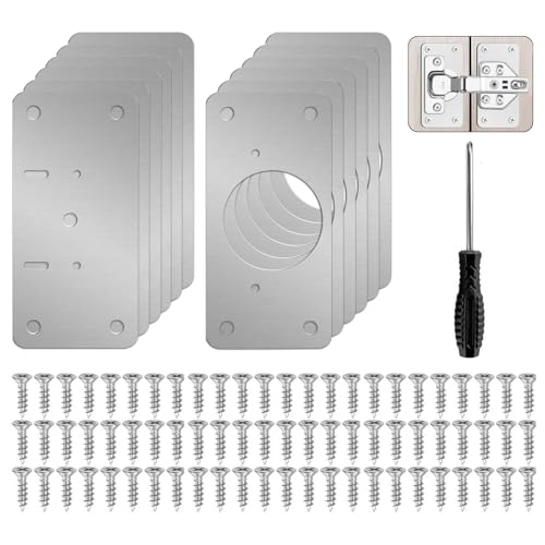 12 PCS Hinge Repair Plates with Screws Stainless Steel Cabinet Door Hinge Repair Plate with Screws and Screwdriver for Kitchen Cupboard Wardrobe