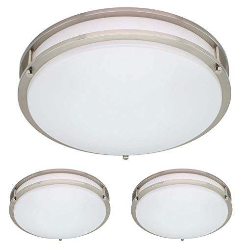 Black Friday - 80% OFF Pack of 2 - QPLUS Architectural Double Ring Flush Mount LED Ceiling Light Fixture, Dimmable, 50000 Hours, Energy Star Certified + cETLus (15 Brushed Nickel, 5000K Day Light)