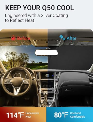 Image of Proadsy 2026 Upgrade Front Windshield Sun Shade Foldable Sunshade Protector Custom Fit 2014-2024 Infiniti Q50 Sedan Accessories