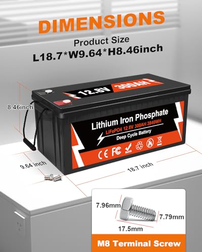 Image of Lifepo4 Battery 300Ah 3840Wh Lithium Batteries 12v 5000+ Deep Cycle Built-in 200A BMS Perfect for Backup Power Home Energy Storage,RV, Marine Boat,Trolling Motor, Golf Cart,Solar,Off-Grid