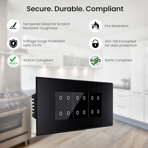 Image of Wipro North West Wipro Artisa Neo Wi-Fi Smart Touch Switch 4N | Combo of 6M Plate(Galaxy Black) + 3x4N Touch Switches(6A, Black) | Works with App, Alexa, Google Asst | Pack of 1