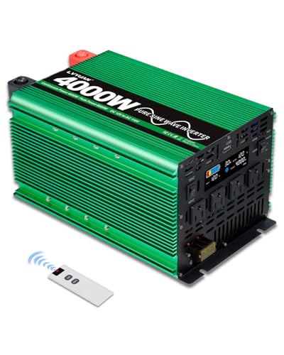 Image of LVYUAN 4000 Watt Pure Sine Power Inverter 12V to 110V 120V DC to AC Converter with 4 AC Outlets, LCD Display, USB Charge Port, Remote Control for Home RV Vehicle Outdoor Camping Car Power Inverter